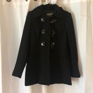 Black Guess zip up coat with hood